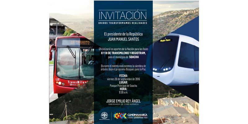 Presidente Juan Manuel Santos oficializará recursos de la Nación para las fases II y III de Transmilenio en Soacha y Regiotram





